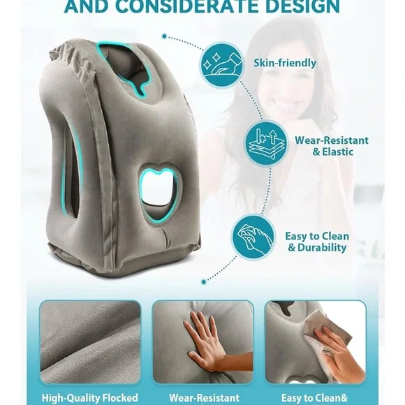 Gray Inflatable Travel Pillow - Picture 3 of 12